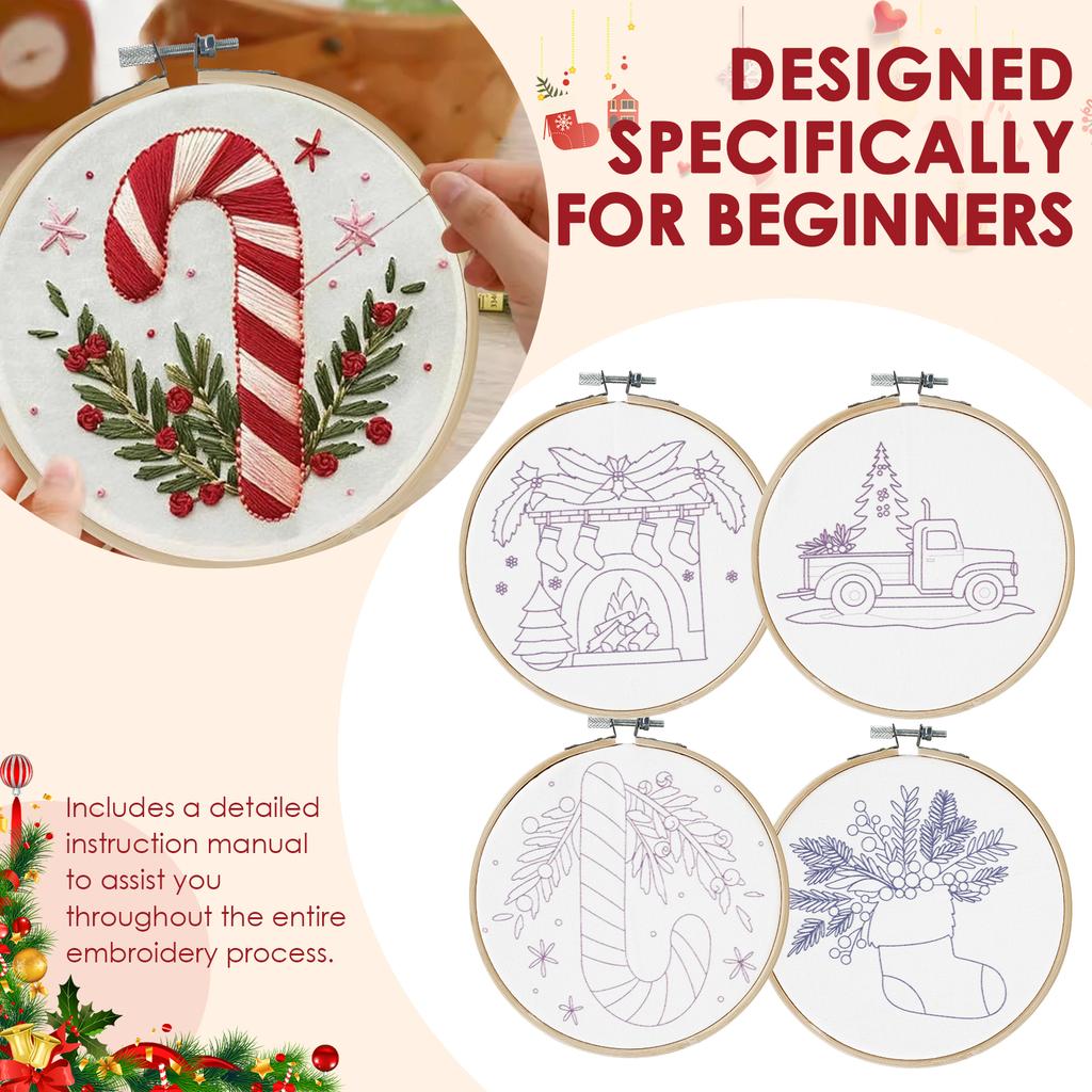 Christmas DIY Embroidery Kit Wreath Printed Pattern Cross Stitch Set Handmade Sewing Art Craft Kit for Beginners Adults Needlewo