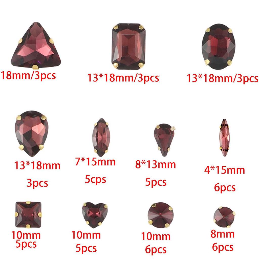 Sew On Rhinestones, Choupee 50PCS Sew On Glass Rhinestone Metal Back Prong Setting Sewing Claw Rhinestone Mixed Shapes