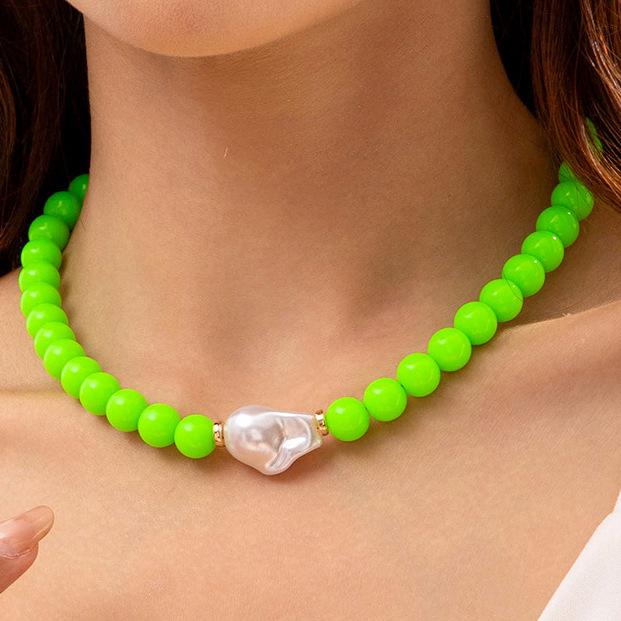Accessories, simple beaded color bracelet jewelry set, geometric creative special-shaped imitation pearl necklace