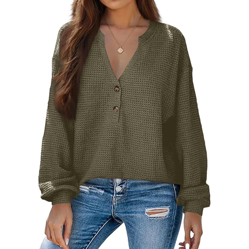 Women's Fashion V-Neck Casual Solid Color Long Sleeve Top