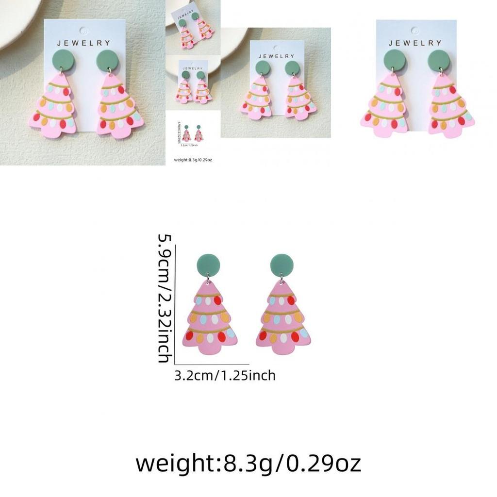 Festive Creative Cartoon Christmas Tree Earrings With Fun Floral And Geometric Design
