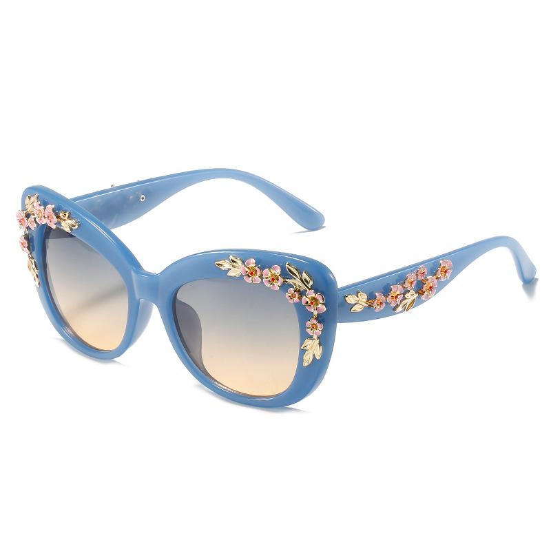 Ochelari de Soare Ochi de Pisică pentru Femei Stil Floral Ochelari de Soare Culoare Solidă UV400 Stil Strălucitor de Vară Ochelari Decorativi