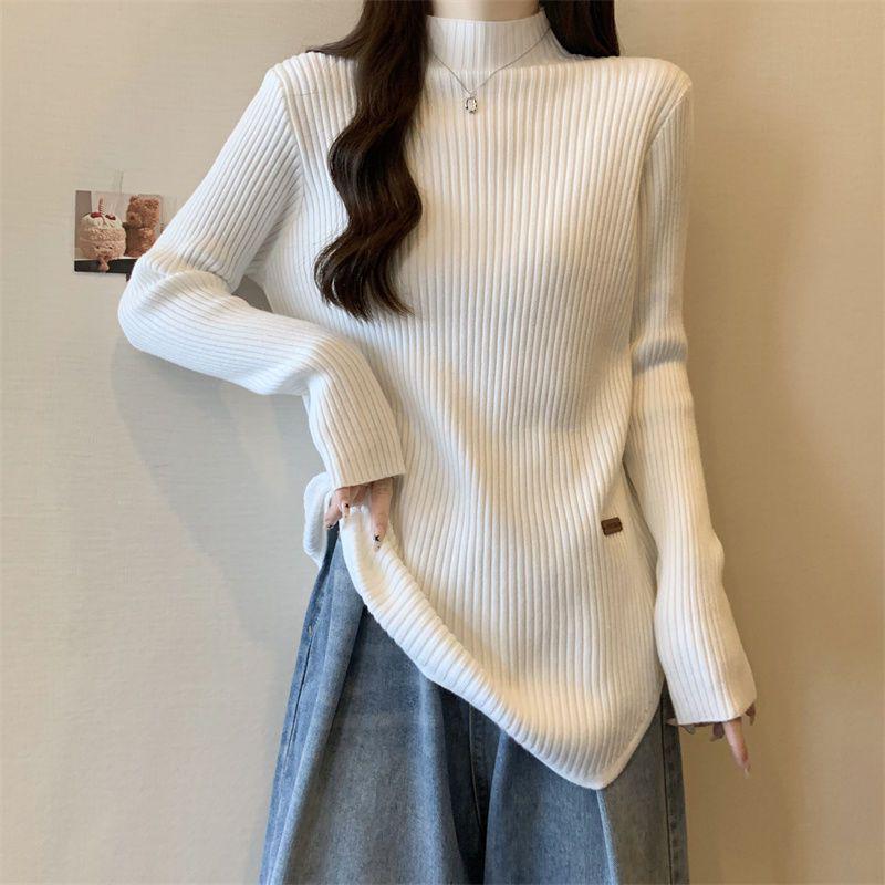 

Plus Size Ribbed High Neck Long Sleeve Top - Korean Style, Warm & Slimming for Women (Autumn/Winter) 3XL