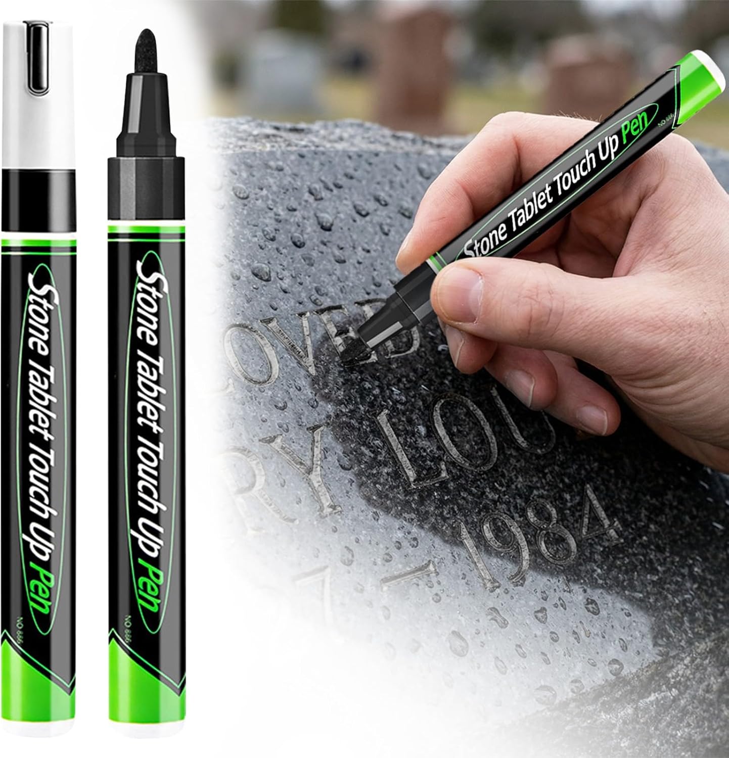 Grabstein Marker Stift Stein Ausbesserungsstift zum Auffrischen verblasster Grabinschriften Wasserdicht Starke Deckkraft für Grabstein Buchstaben schwarz