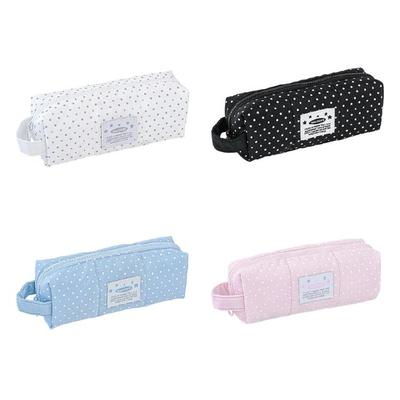 Dotted Print Pencil Bag High Capacity Cloth Pencil Case Multi Compartments Zippered Pen Storage Bag for Student Teen
