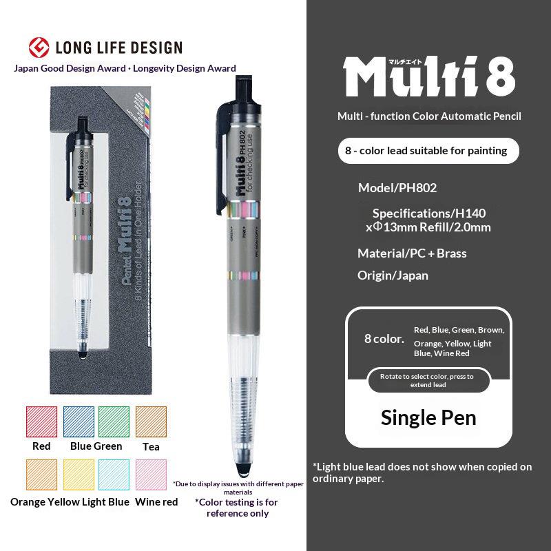 Pentel Multi 8 Multi-Function Technical Pencil&Ballpoint Pen,Tough&Reliable Lead For Draw,Write,Create Japan Good Design Award