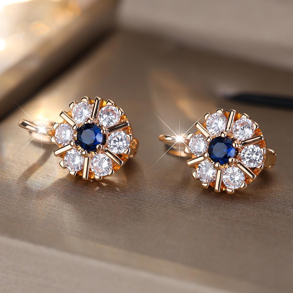 Exquisite Weiß- und Blaue Blumen-Hängeohrringe für Damen, Luxus-Goldfarbene Ohrringe, M… Mehr