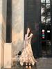 Niche Irregular Floral Print Waist-Cinching Elegant Suspender Dress for Spring & Summer