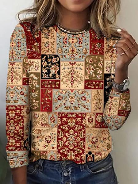 Round Neck 3D Flower Printed Top Fashionable Casual Long Sleeved Women's T-shirts