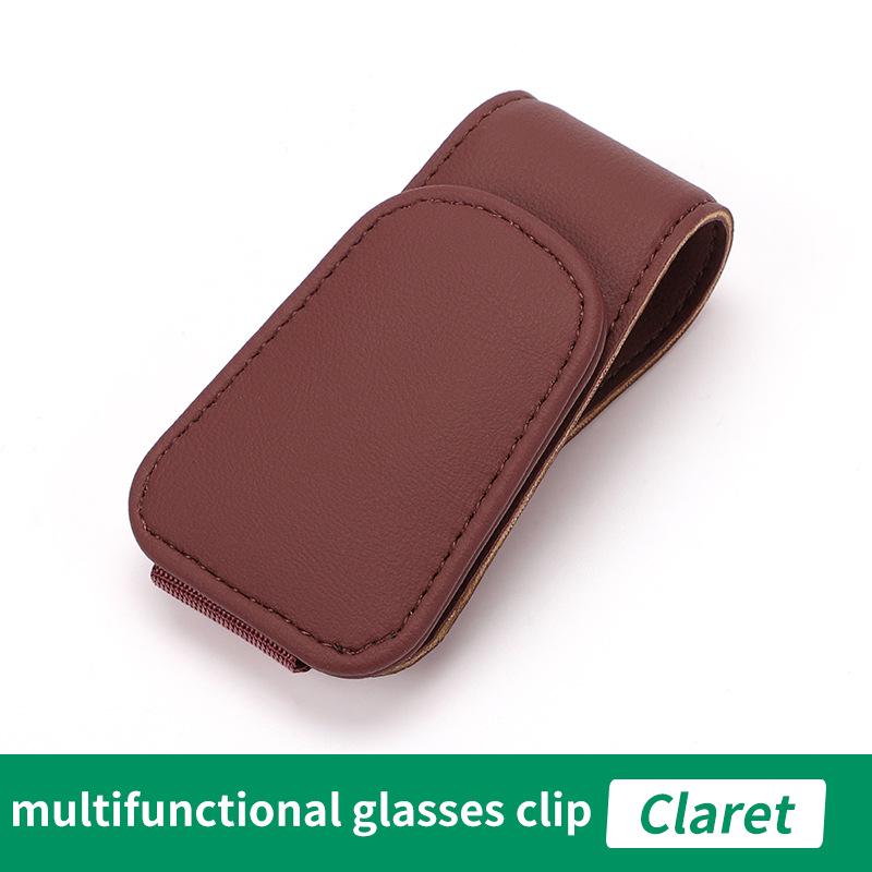Leather Car Sun Visor Sunglasses & Card Holder with Coin Clip