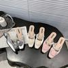 Fashion Mules For Women 2025 String Bead Square heel Cover Toe Low High-Heeled Shoes Lady Flower Ladies' Slippers Block Slides Floral