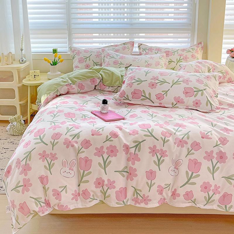 Klasse A Säuglings- und Kleinkindqualität Ins Kleiner Frischer Verdickter Abgeriebener Vier-Teile-Satz Hautfreundliche Laken Gewaschene Baumwolle Bettbezug Schlafsaal 3-teiliges Set