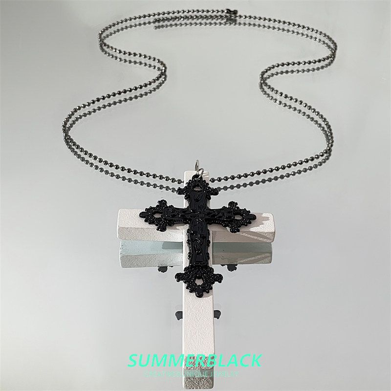 and American Style Minimalist Ins Style Heavy Industry Cross Pendant Necklace Female Niche Personality Easiest for Match Clavicle Chain Accessories