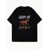 Schwarzes Oversized-T-Shirt mit Giddy Up Jingle Horse Print für Freizeitkleidung und die Feiertagssaison