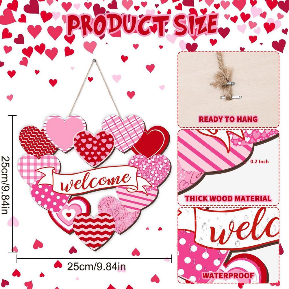 

Valentine Door Hanger Wood Love Heart Porch Sign Decor Holiday Front Door Hanger for Outdoor Indoor Living Room Store Cafe Party