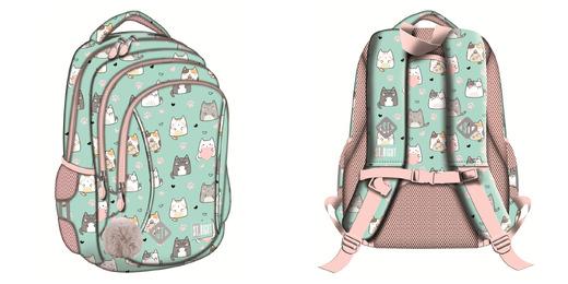 3-compartment Backpack 15 Inches. Charming Cats