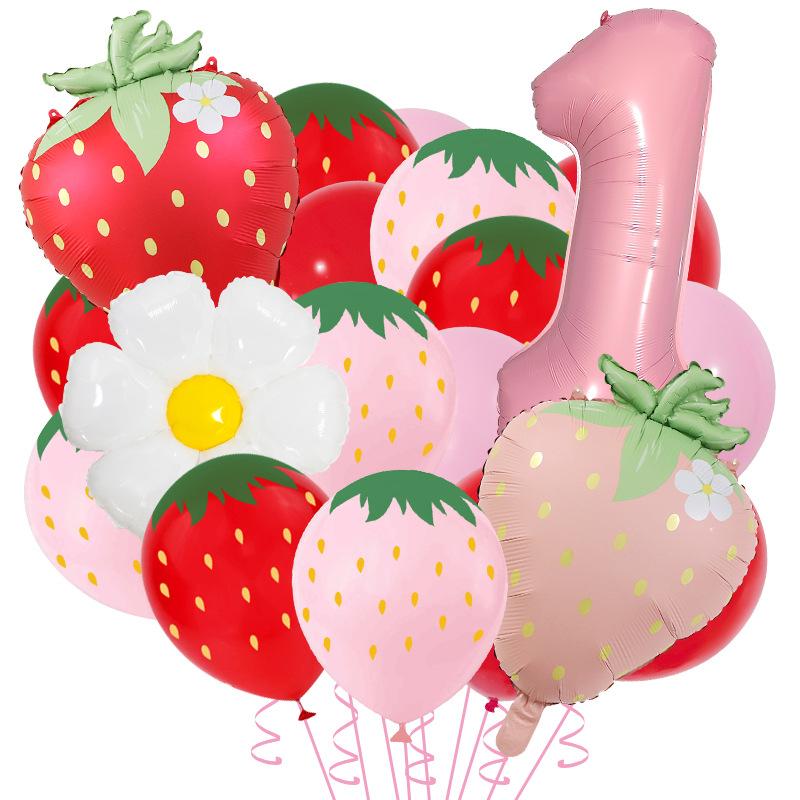 20pcs Strawberry Themed Party Decor Balloons Cute 12inch Strawberry Latex Balloon Kids Birthday Baby Shower Fruit Party Supplies