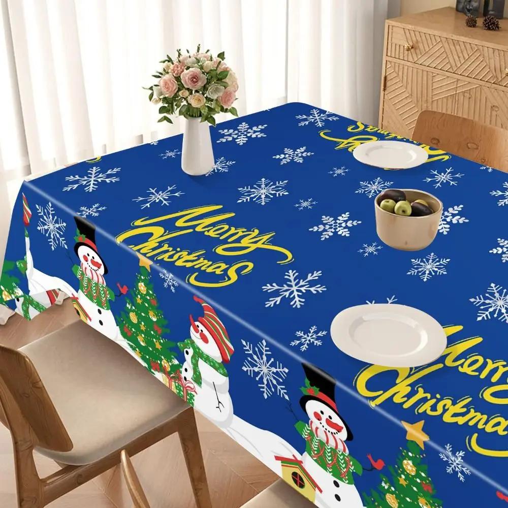 Snowman Design Christmas Table Cover Waterproof Lightweight Party Foil Tablecloth Rectangle Easy Clean Holiday Table Cloths Xmas