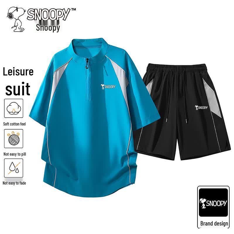 Snoopy Men s Summer Stand Collar Top & Shorts Set 3XL озеро синий