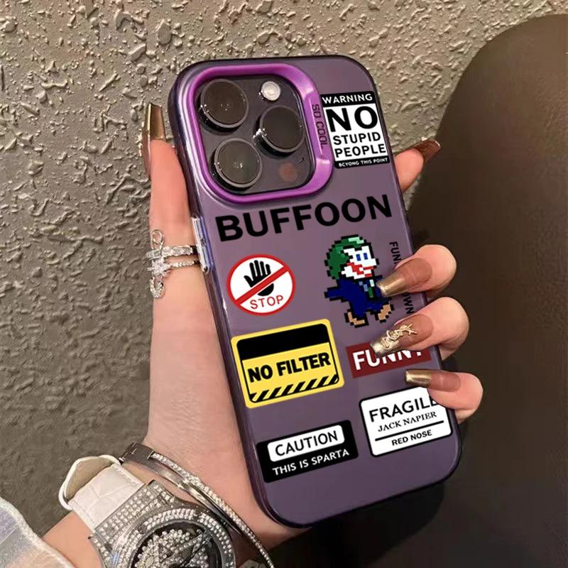 

Vintage Sticker Collage Pixel Joker Pattern Design Protective Cover for iPhone 17 16 15 14 13 12 11 16E Series Pro Max Plus iphone 12