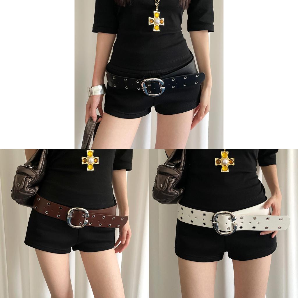 Punk Style Wide Pu Belt For Women With Metal Buckle For Dress And Jeans