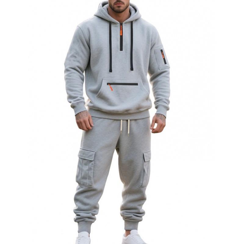 Men's 2025 Autumn/Winter Casual Multi-Pocket Half-Zip Hoodie and Sweatpants Set