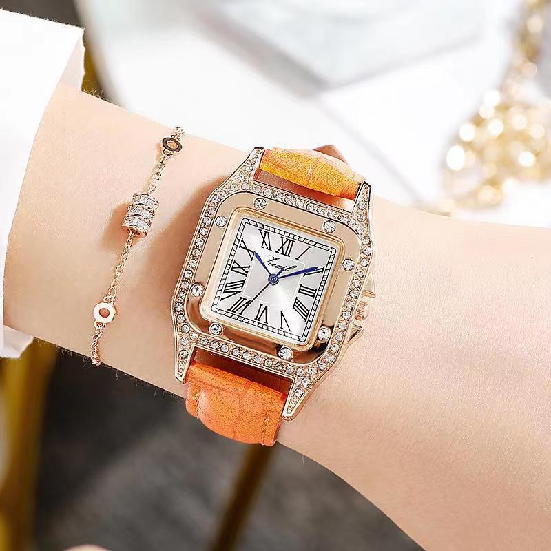 Stylish Square Red Rhinestone Ladies' Quartz Watch - High-Quality Fashion Trend Timepiece