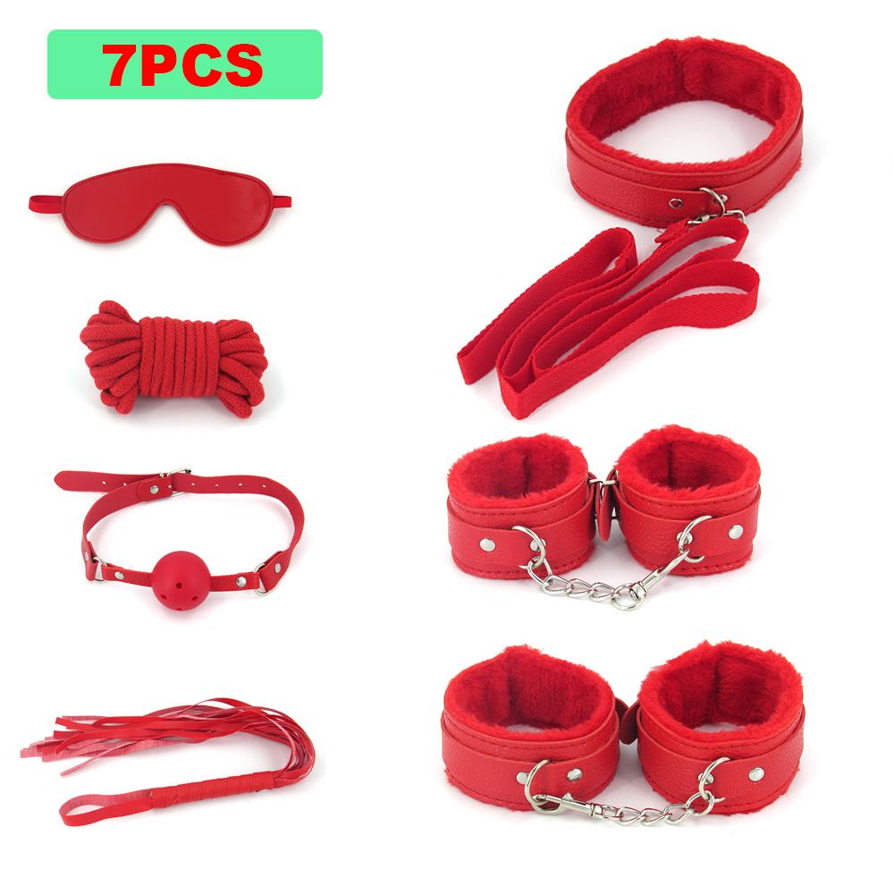 BDSM Bondage Set Sex Product Erotic Toys For Adults Games Plush Leather Handcuffs Nipple Clamps Gag Whip Rope Anal Plug