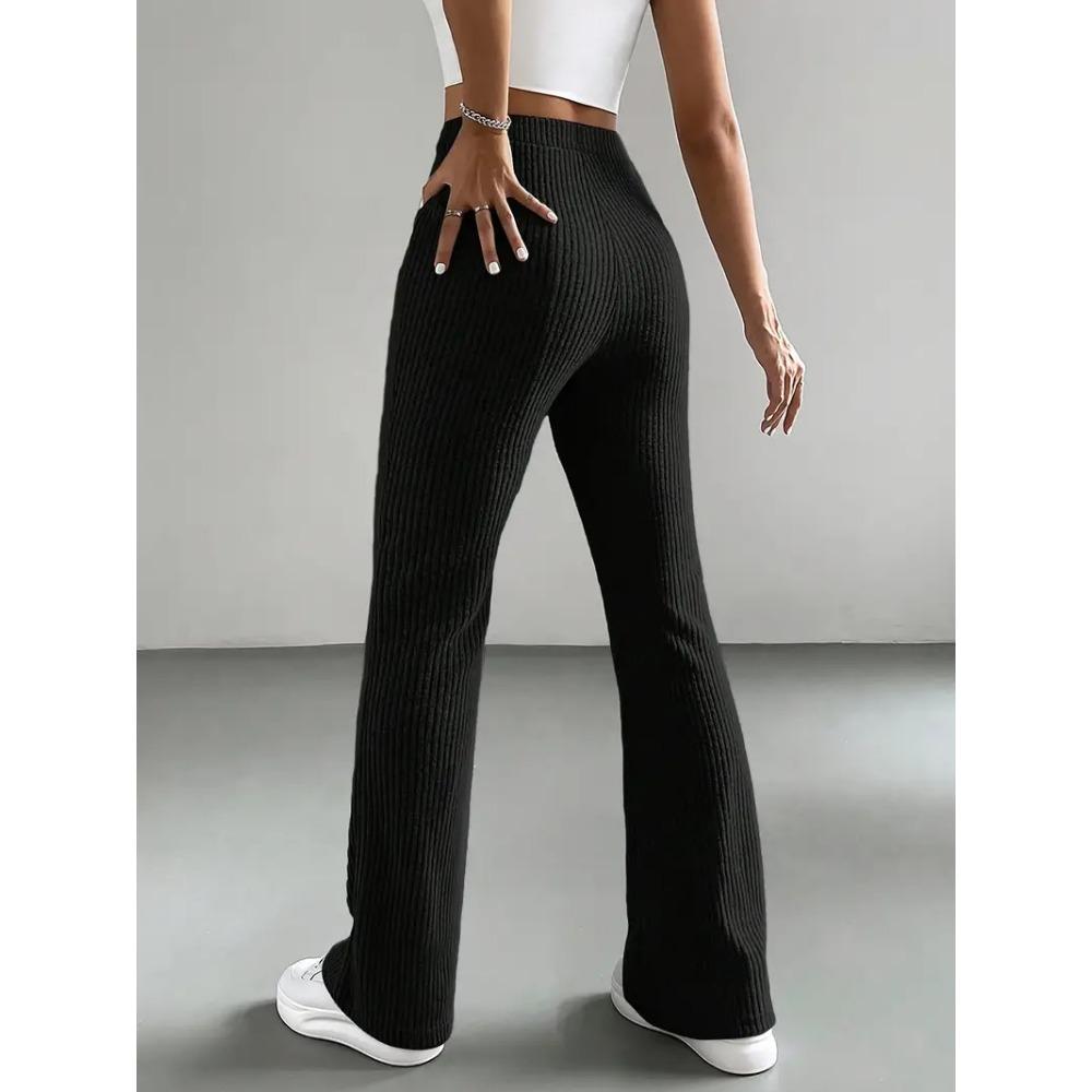 Pantalon Patte d'Éléphant pour Femme Pantalon Décontracté à Taille Élastique Couleur Unie Tricot Côtelé Pantalon Évasé