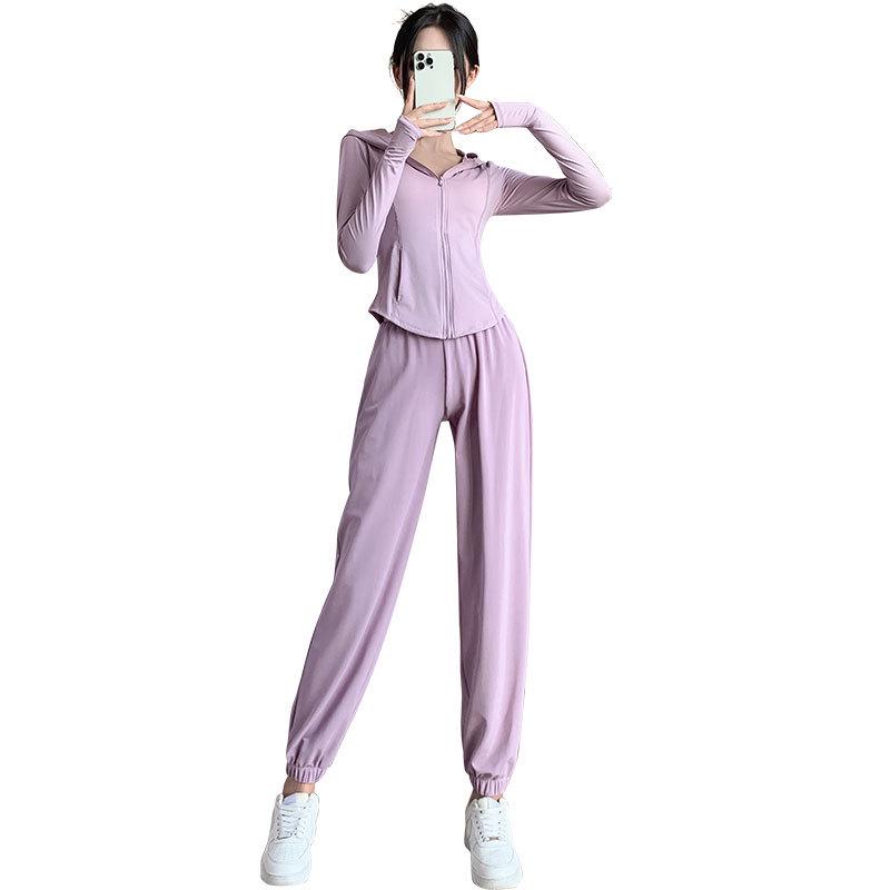 Dámská rychleschnoucí sada na jógu z ledového hedvábí pro venkovní sporty - bunda a kalhoty