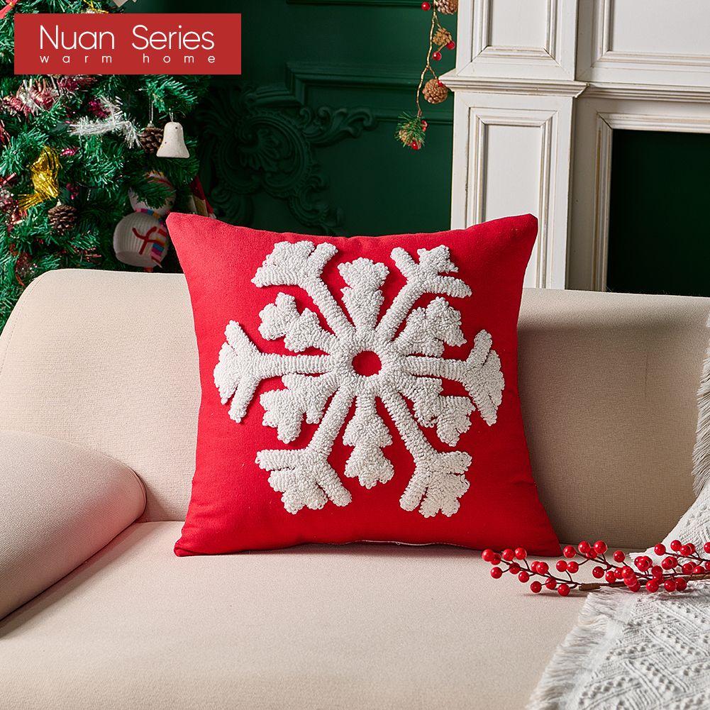 1PC Nuan Series Fashionable and Versatile Christmas Style Red Pillowcase Plush Embroidery Soft Cushion Cover for Sofa Living Room Bedroom Home Decor