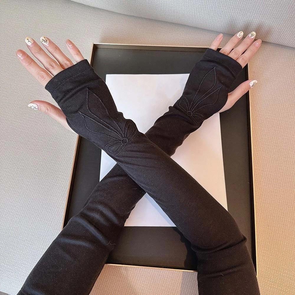 Sweet Bow Ice Sleeves Embroidered Arm Sunscreen Covers Breathable Long Arm Sleeves Spring чёрный