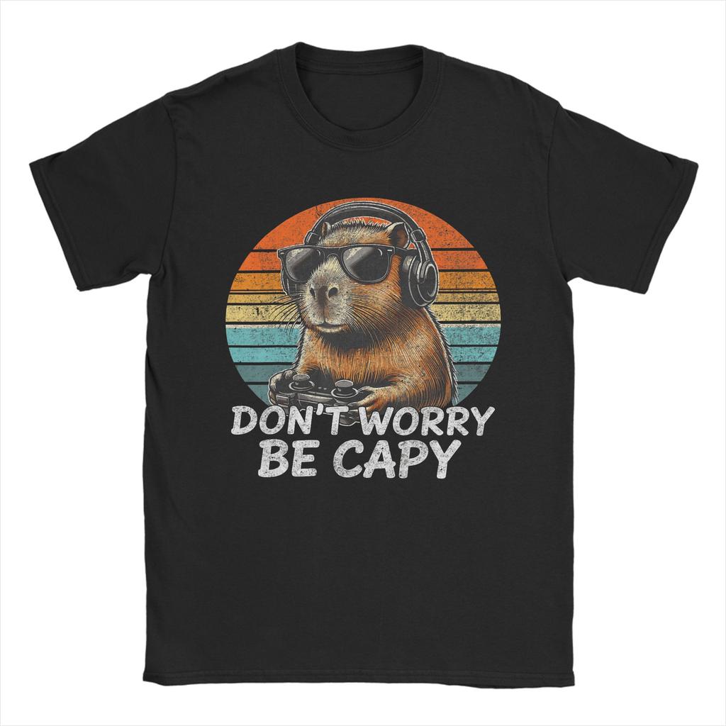 Capybara Gaming Video Game Colorful Capybara Gamer T Shirt Summer  Trending T Shirts Men Pure Cotton O Neck Plus Size Tees