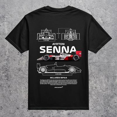 Ayrton Senna McLaren MP4/4 1988 Technical Blueprint Graphic T-Shirt, Unisex Oversized Streetwear, Formula 1 Fan Gift