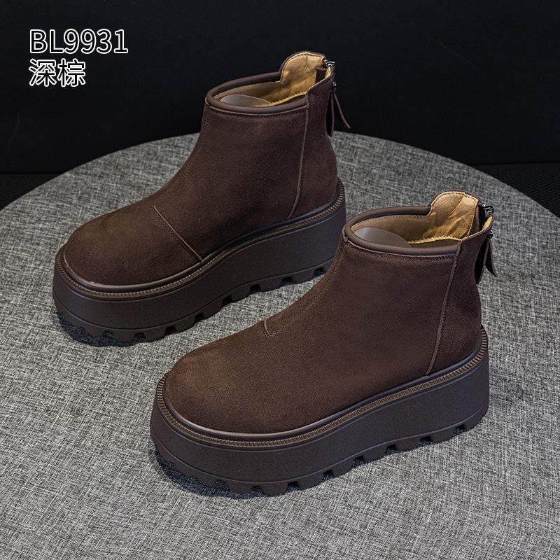 Leather snow boots winter velvet thick-soled heightening thermal casual short boots 34