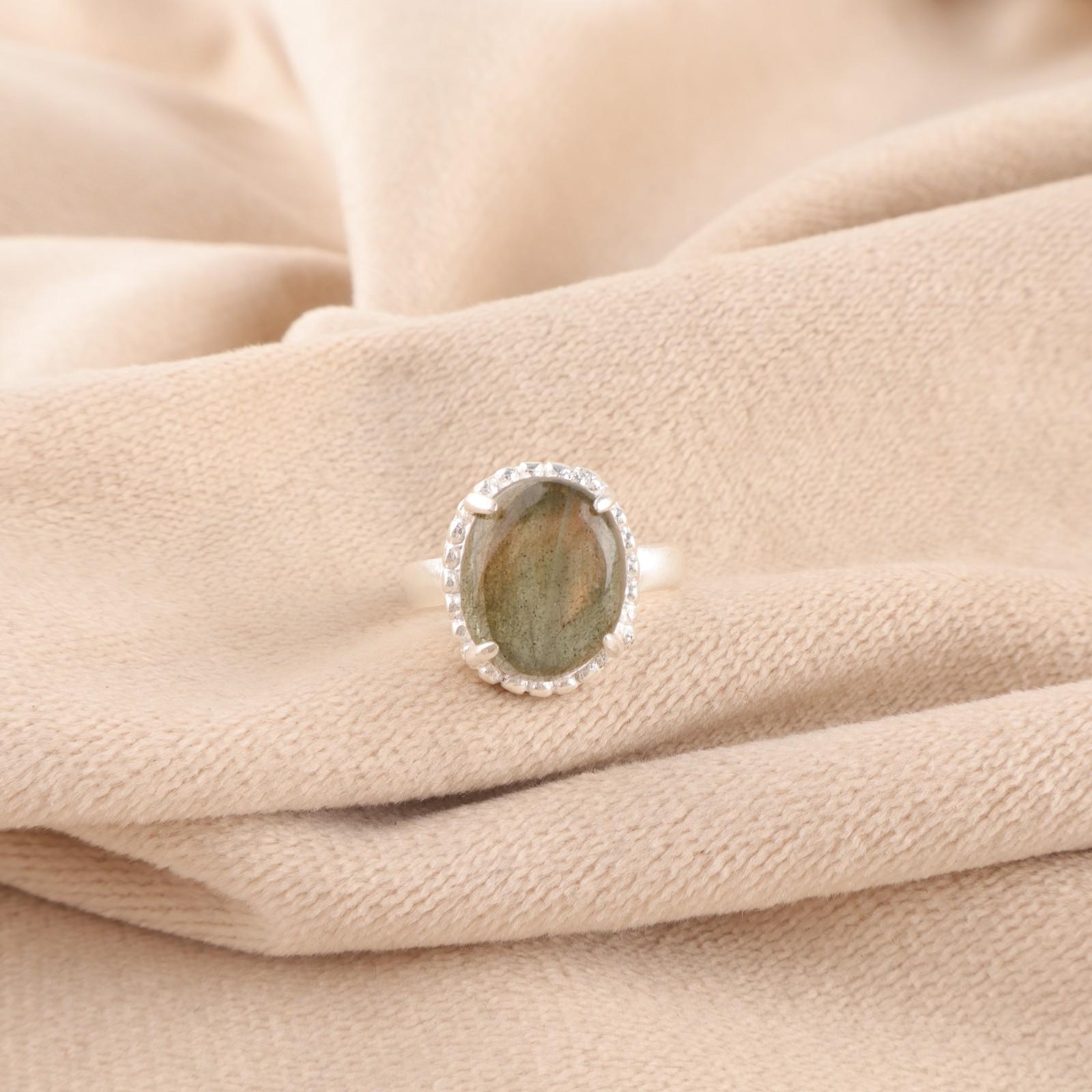 

Labradorite Gemstone Stackable Art Deco Sisters Gift Ring 925 Sterling Silver RR-28-33 15