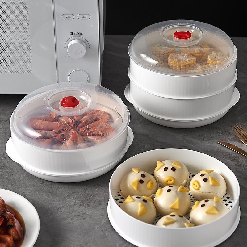 Microwave Steamer Box: 1 or 2 Layers for Dishes and Dumplings