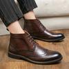 Fashion Italian Style Men's High Top Brogue Shoes Trend Design Men's Workwear Shoes Winter New Ankle Boots Lace Up Pointed Style