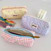 Cute Color Blocking Checkered Pencil Case, Girls' Stationery Storage Bag, Large Capacity Cosmetics and Miscellaneous Storage Bag