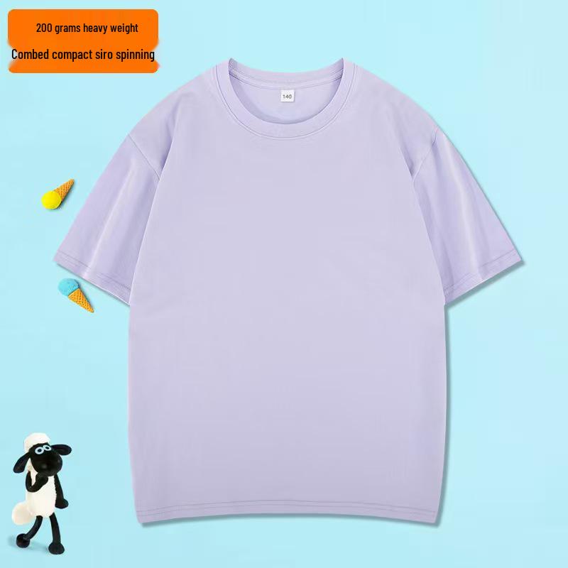 200g Pure Cotton Children's Short Sleeve Round Neck T-shirt – Parent-Child Casual Campus Style, Boys' Plain Color School Uniform Top