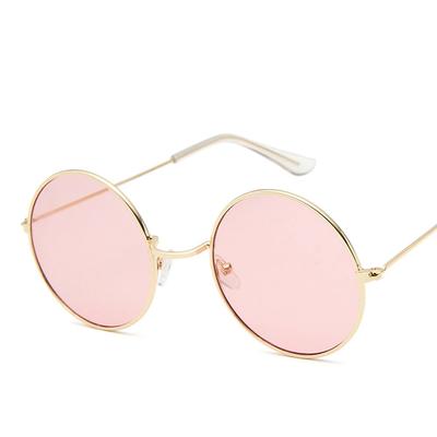 2023 Women's Alloy Mirror Sunglasses, Retro Designer Sunglasses, Pink Round Sunglasses for Women