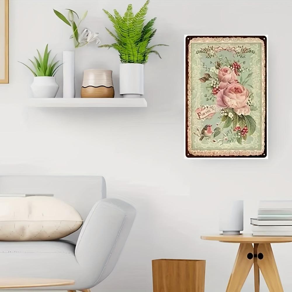 Vintage Flower Metal Tin Sign  8x12 Pink Rose Pastoral Decor for Home Garden Farmhouse Wall Art