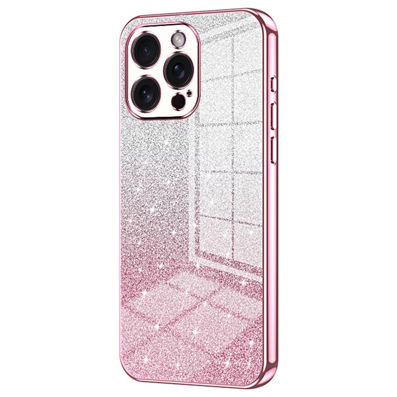 

For iPhone 15 Pro Max Cell Phone Case Precise Cutout TPU Electroplating Glitter Cover Pink