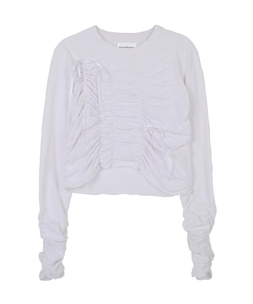 HARDCORE HAPPINESS Shirring Detail String Long Sleeve T-Shirt_White