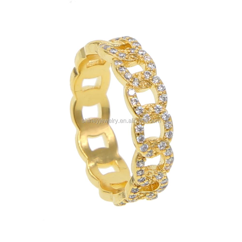 Fashion Jewelry Gold Plated Cuban Link Chain Design Chain Rings Pave Cz Simple Gold Ring Designs