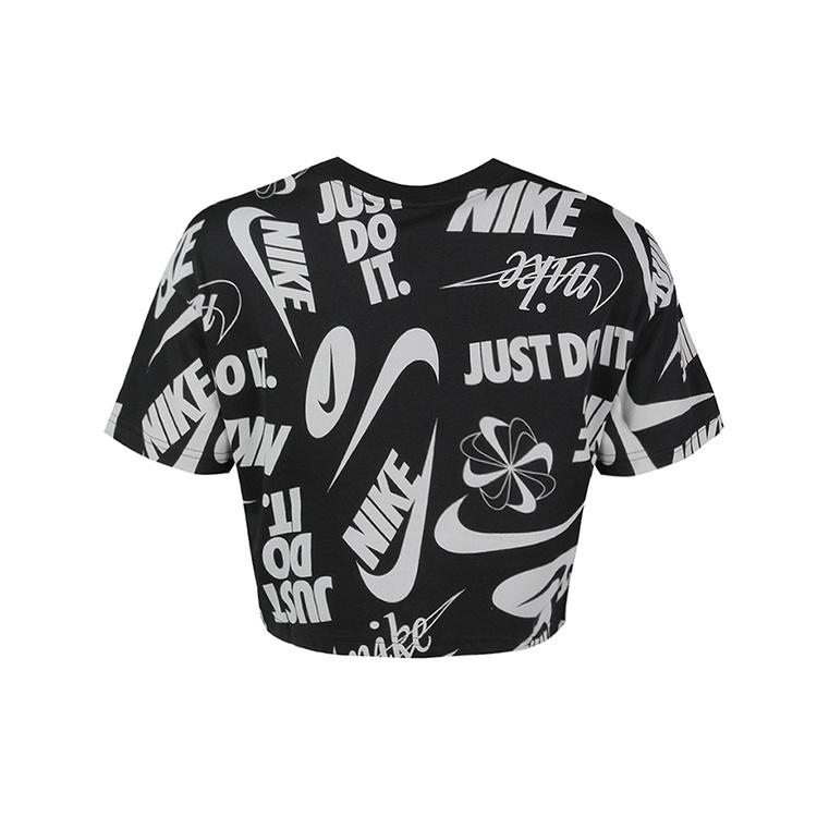 (WMNS) Nike Just Do It Full Print Logo Short Sleeve  Black Grey  Women s AR6348-010 L