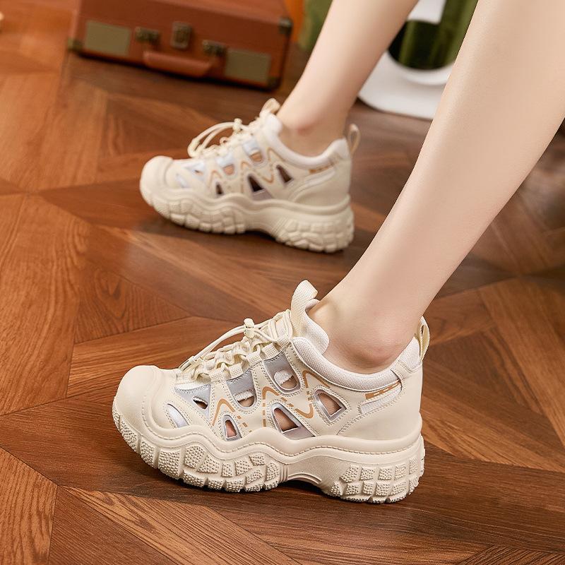 Inner heightening dad shoes women's 2025 spring and summer new sandals hollow sports shoes versatile lightweight casual outdoor shoes