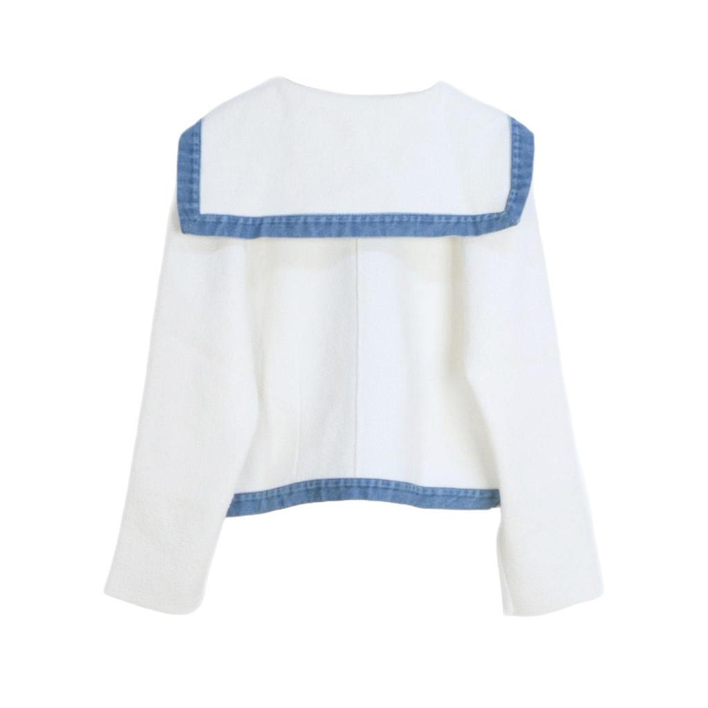 2025 French Preppy Patchwork Denim & Knit Cardigan Short Set