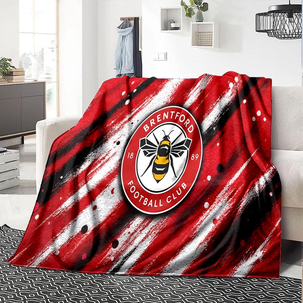 Brentford Football Club Logo Flannel Blanket, Soft Polyester, Modern Design, All-Season for Camping, Travel, Gifts for Holidays or Birthdays