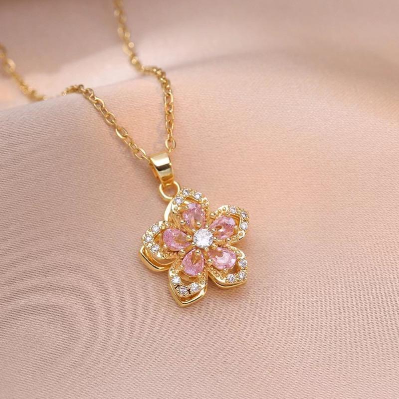 Light Luxury Spin Zircon Flower Pendant Necklace For Women Gold Color Quality High Sense Chain Necklaces Party Jewelry Gifts